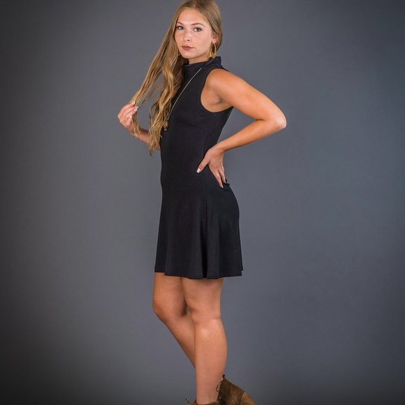 SOLD OUT  - Eco Friendly - Turtle Neck Dress - Black - Picture 2 of 4